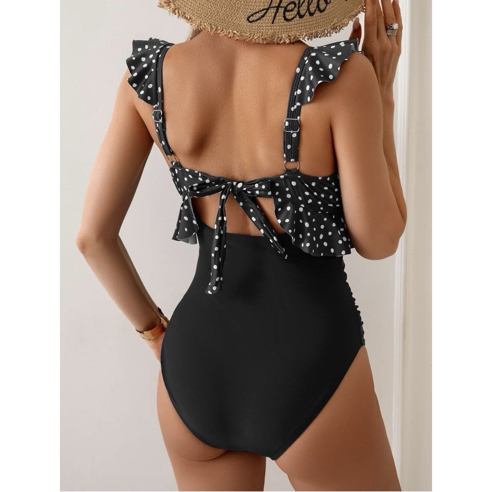 Eomenie One Piece Swimsuit for Women Tummy Control Ruffle Bathing Suit V Neck S