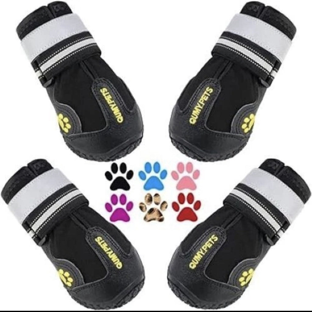 Qumy Pet Dog Boots Shoes Paw Protection Size 6 Rugged Reflective Adjustable NEW