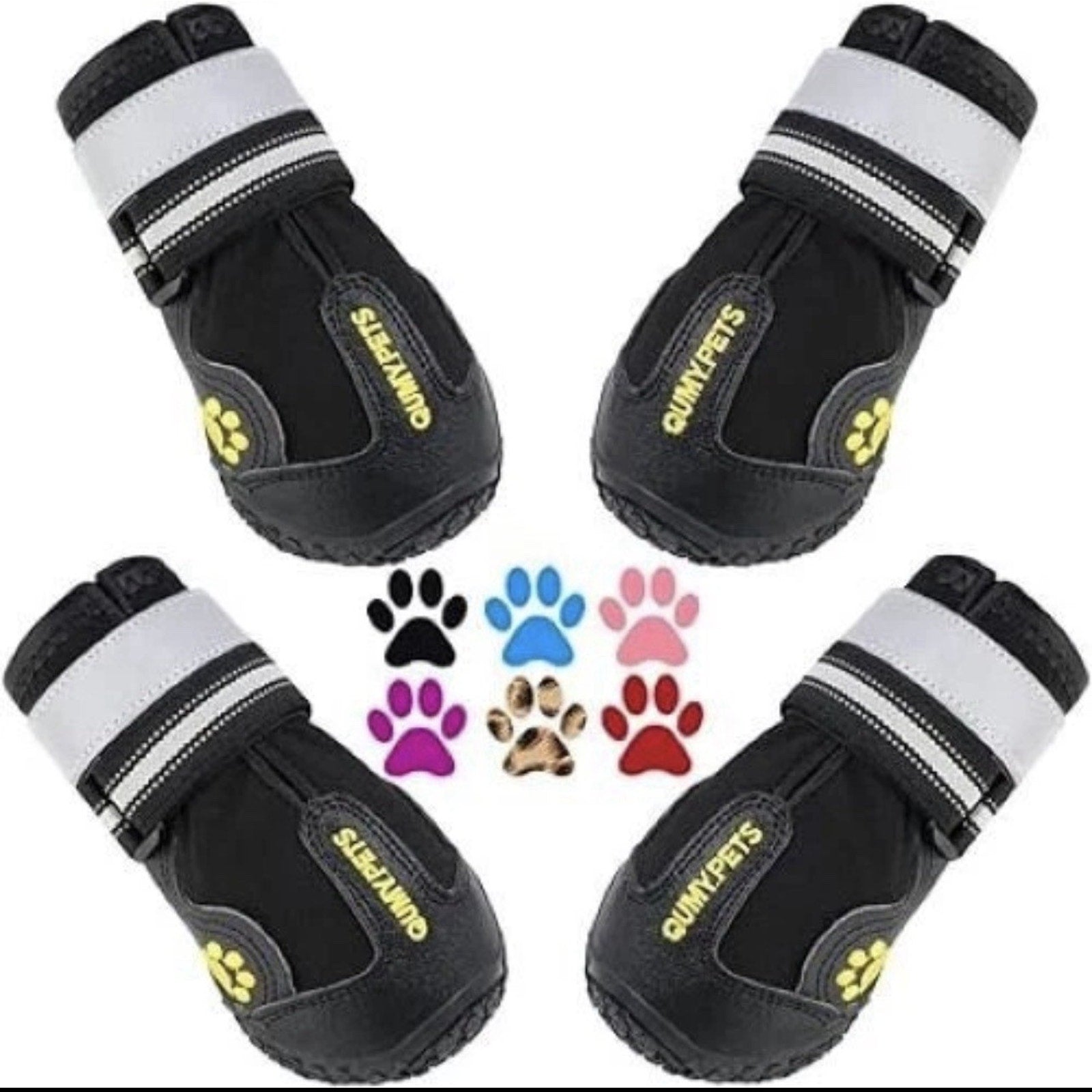 Qumy Pet Dog Boots Shoes Paw Protection Size 6 Rugged Reflective Adjustable NEW
