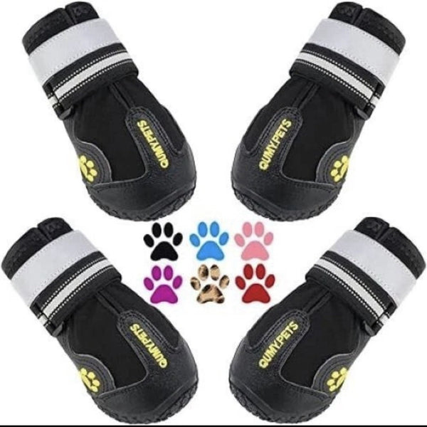 Qumy Pet Dog Boots Shoes Paw Protection Size 6 Rugged Reflective Adjustable NEW