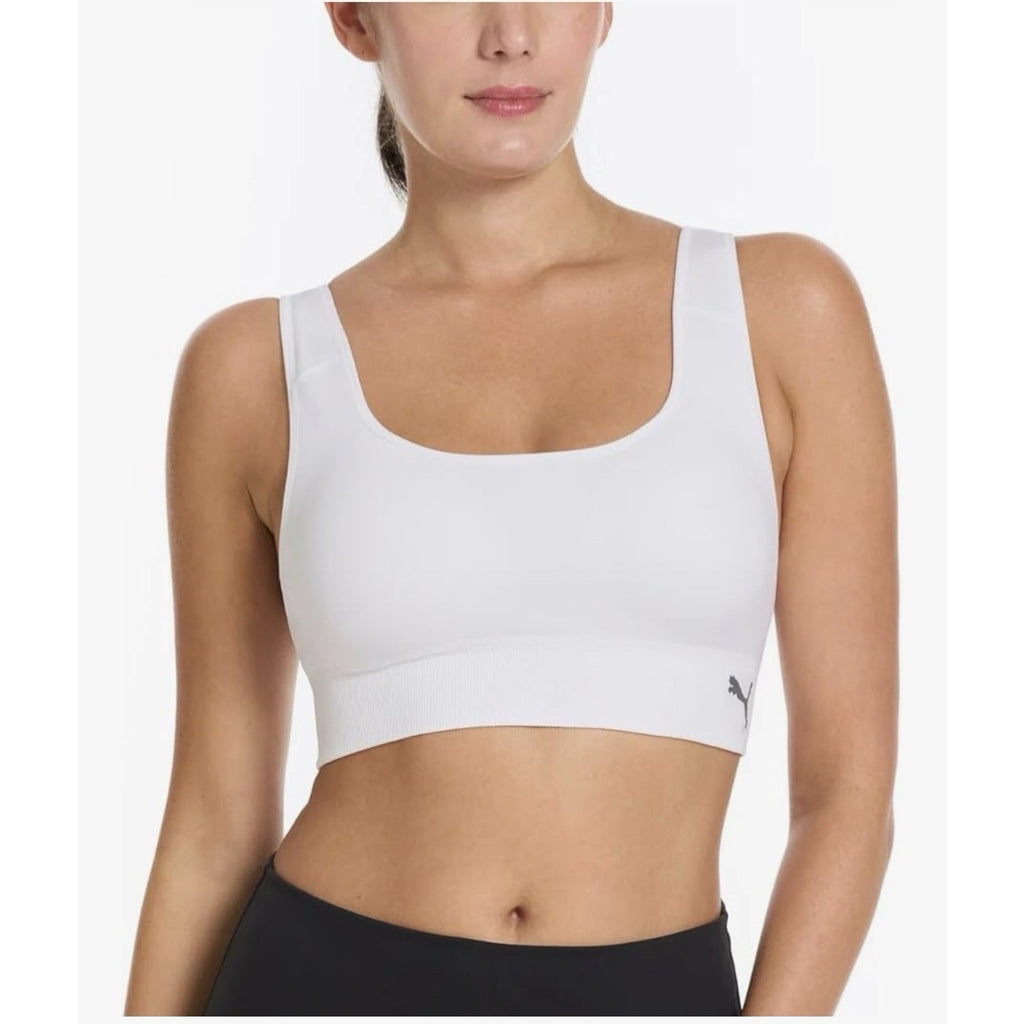 PUMA Women's Performance 2-Pack Seamless Sports Bras, White/Purple, L