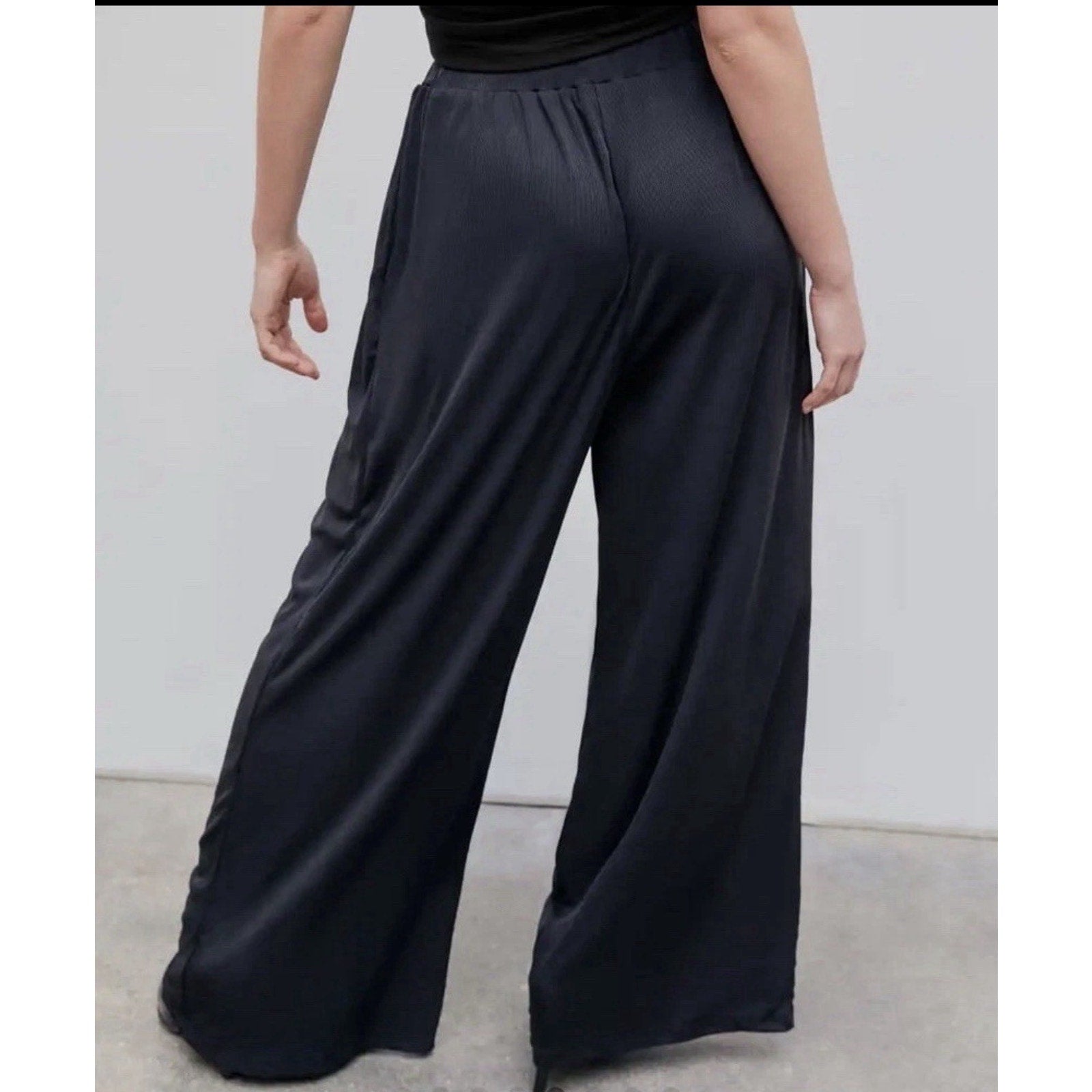 Cider Pants Women's Black Pull On Stretch Waist Wide Leg 3XL