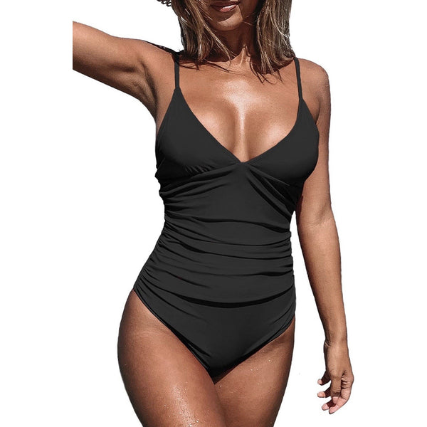 CUPSHE Womens One Piece Swimsuit Tummy Control Black Medium Removable Pad Med