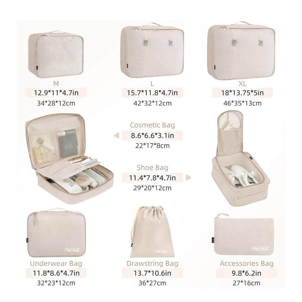 BAGAIL 8 Set Packing Cubes Luggage Packing Organizers for Travel Cream NEW