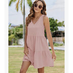 QACOHU Women's Summer Sleeveless V Neck Mini Dress wPockets Casual Sundress M