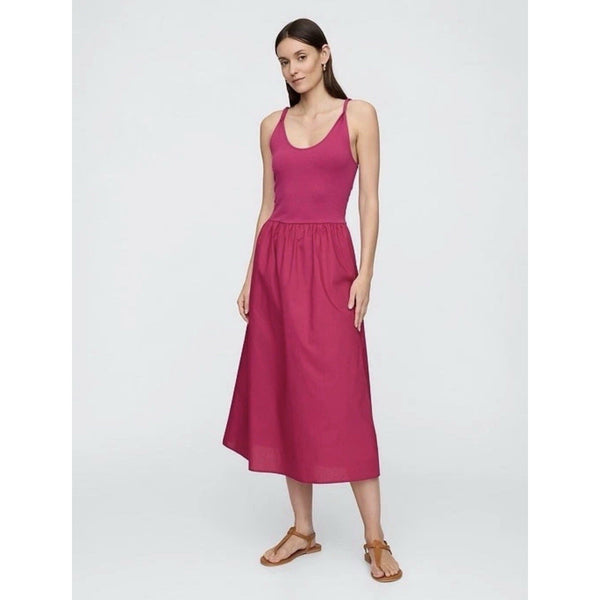 Gap Twist-Strap Scoopneck Midi Dress Large Pink Raspberry Cerise New