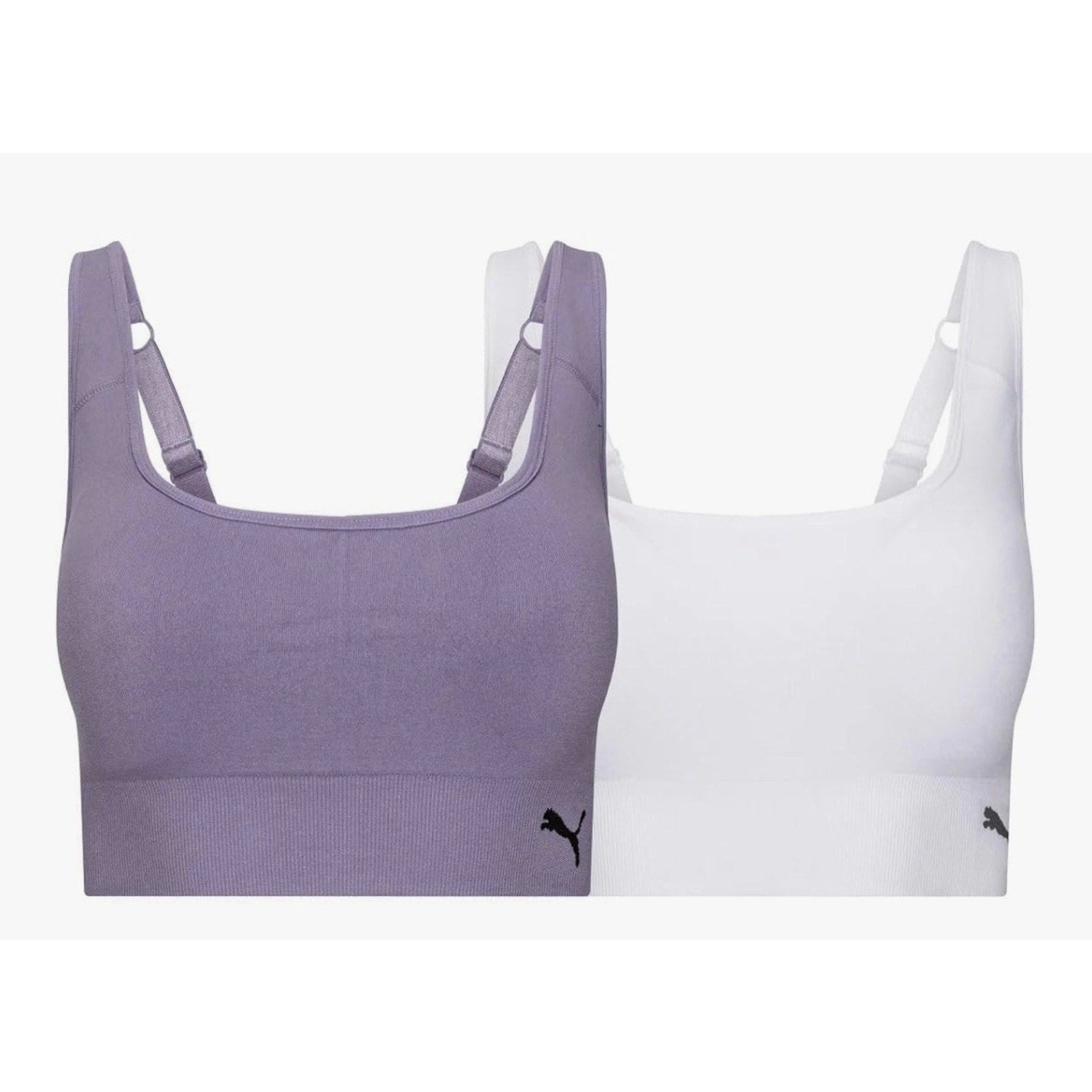 PUMA Women's Performance 2-Pack Seamless Sports Bras, White/Purple, L