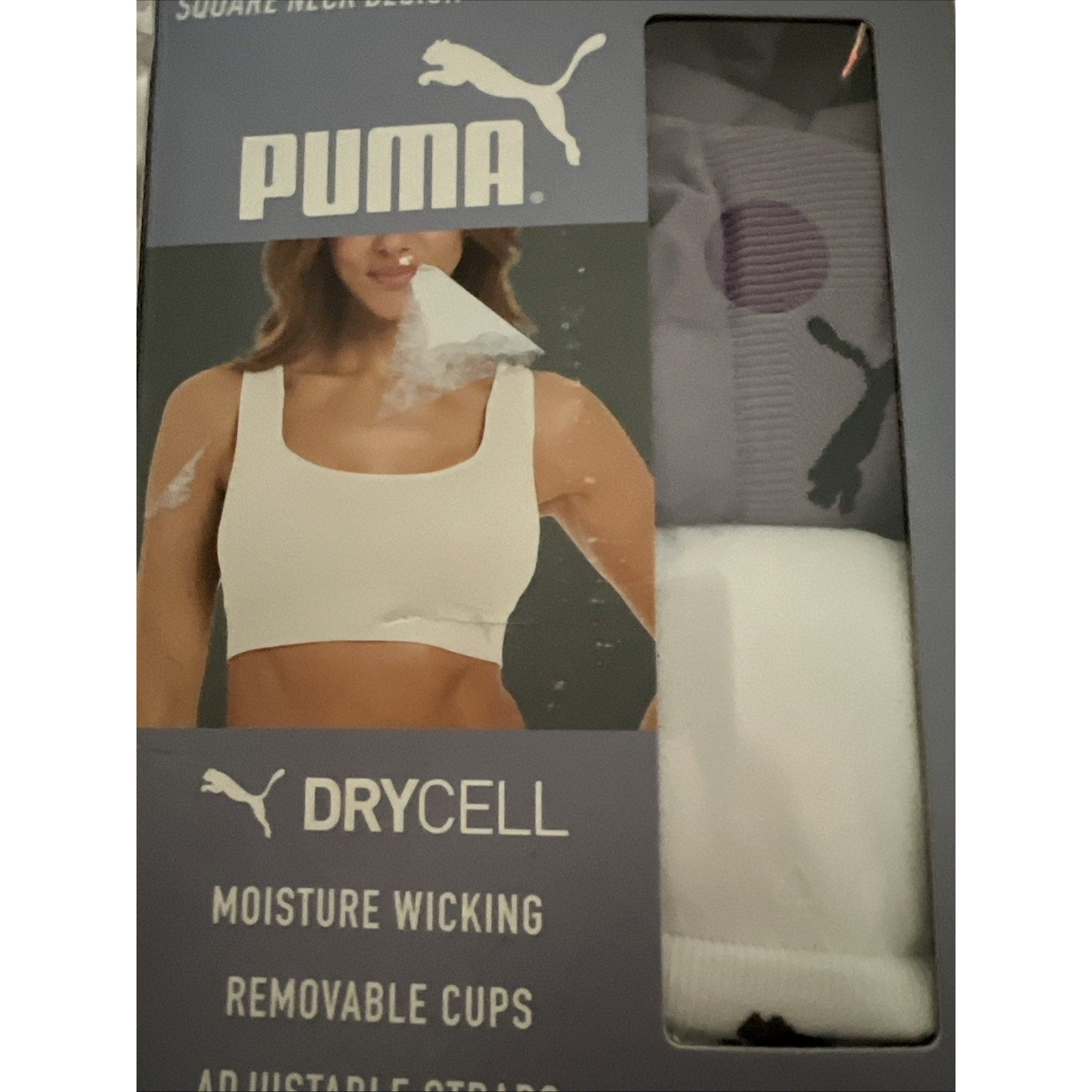 PUMA Women's Performance 2-Pack Seamless Sports Bras, White/Purple, L