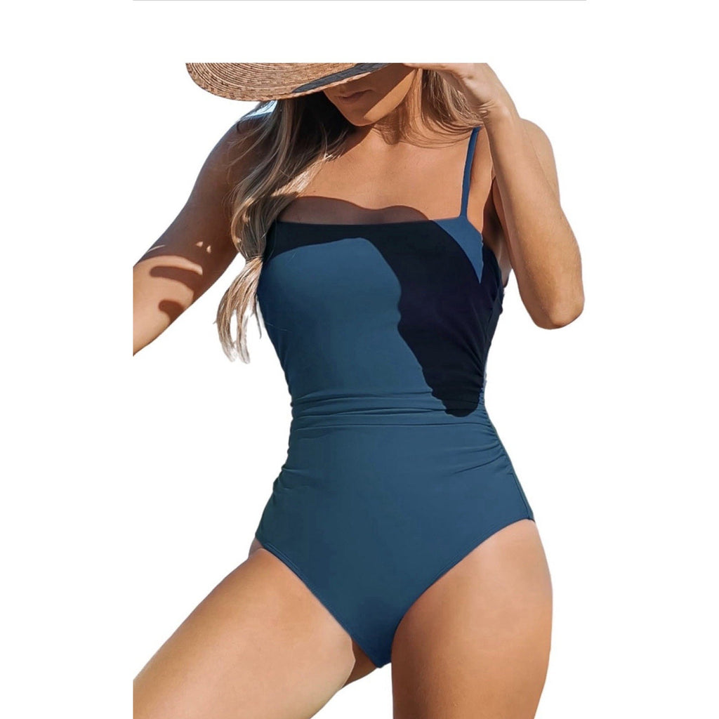 CUPSHE Women Swimsuit One Piece Bathing Suit Square Neck Cutout Back Teal Medium