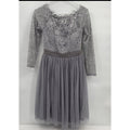 Little Mistress Lace Top Lavender Silver Long Sleeve Knee Length Dress US 18