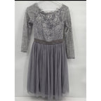 Little Mistress Lace Top Lavender Silver Long Sleeve Knee Length Dress US 18