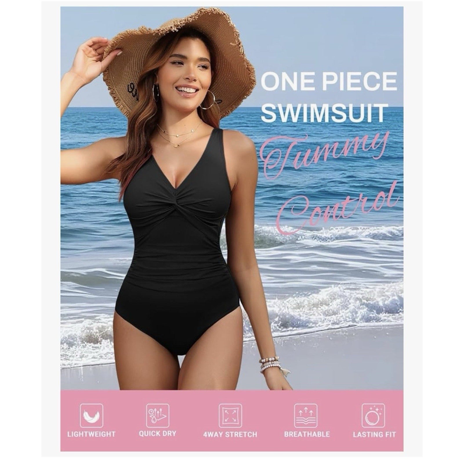Holipick Women Tummy Control One Piece Swimsuit - Push Up Bathing Suit Full Sz L DK BLUE