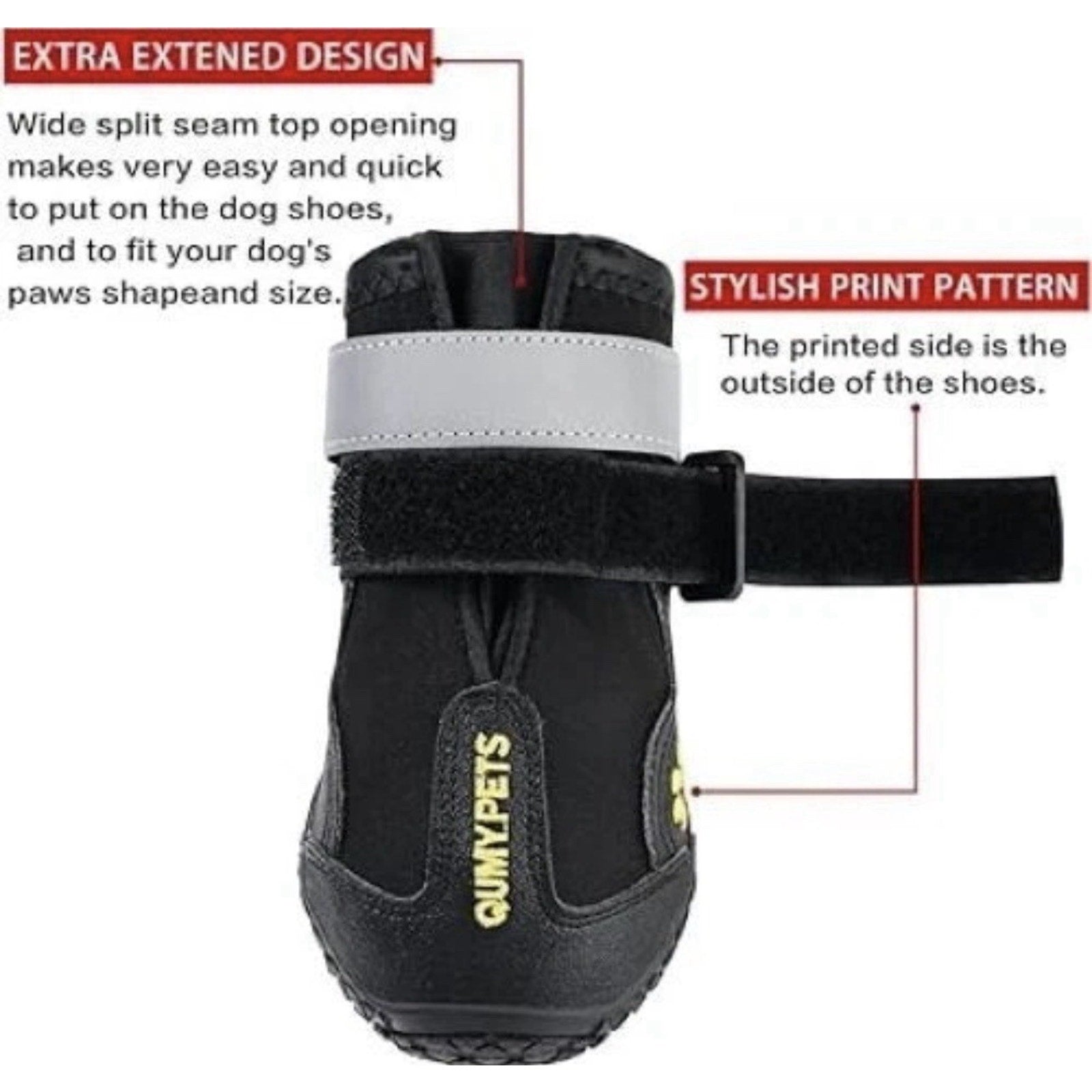 Qumy Pet Dog Boots Shoes Paw Protection Size 6 Rugged Reflective Adjustable NEW