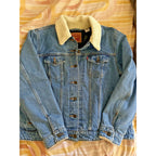 Levi's Premium Trucker Jacket Women’s 1X Blue Denim Sherpa Lined Faux Fur Warm