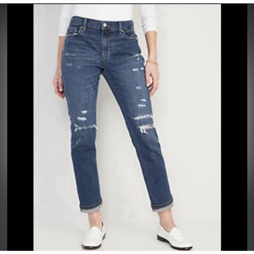 NWOT Old Navy Mr. Boyfriend Mid-Rise Distressed Jeans Women’s - Barbara 8
