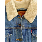 Levi's Premium Trucker Jacket Women’s 1X Blue Denim Sherpa Lined Faux Fur Warm