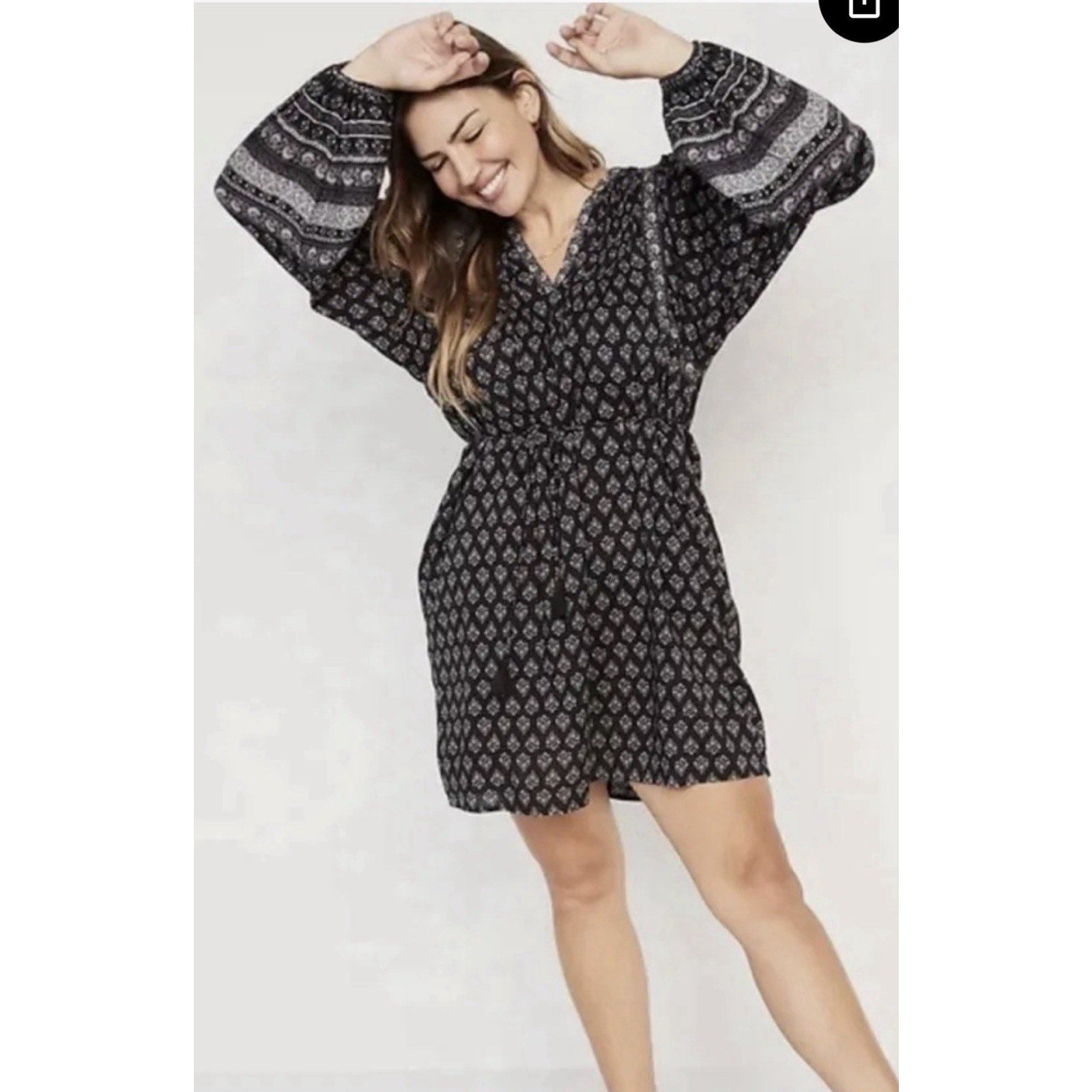 New Old Navy Swing Dress Womens Printed Blue Long Sleeve Sz L