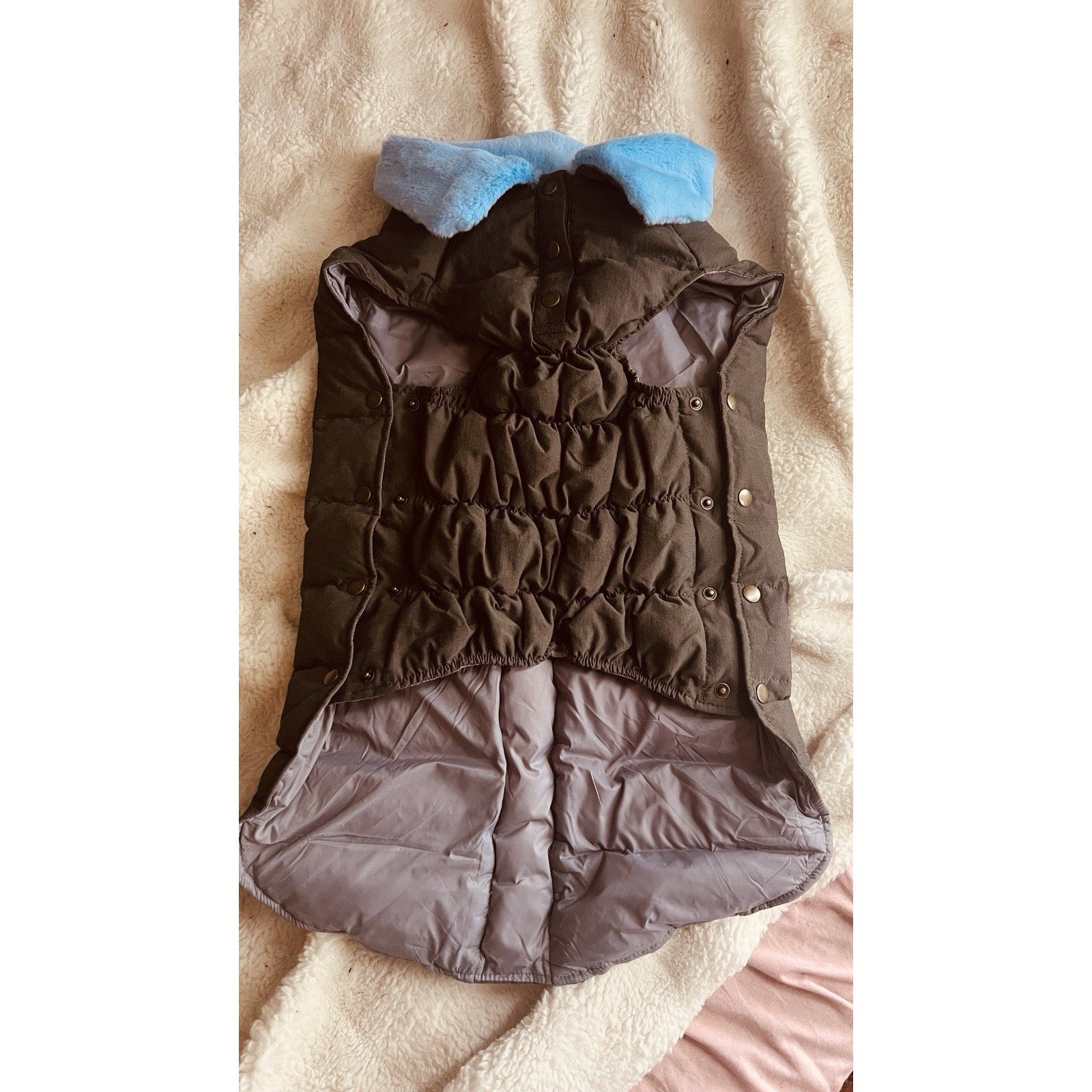 SPACE LION Puffer Dog Jacket Winter Warm Blue Fur Trimmed grey/blue - 2XL NWT!