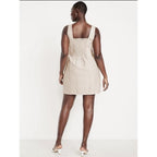 Old Navy Linen Blend Mini Dress WHITE Smocked Back Sleeveless Large Tall NEW