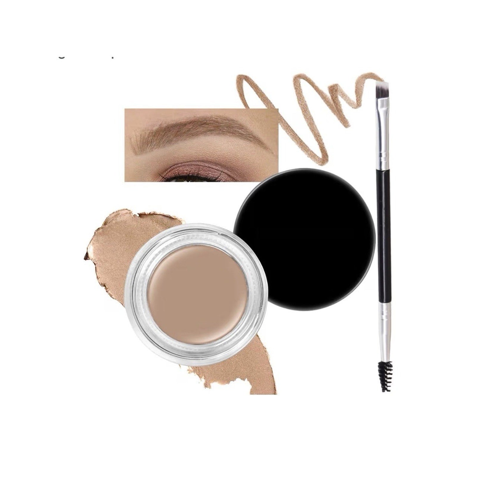 NEW 2Pc Eyebrow CREAM Brow Pomade Set with Dual-ended Brush Long lasting