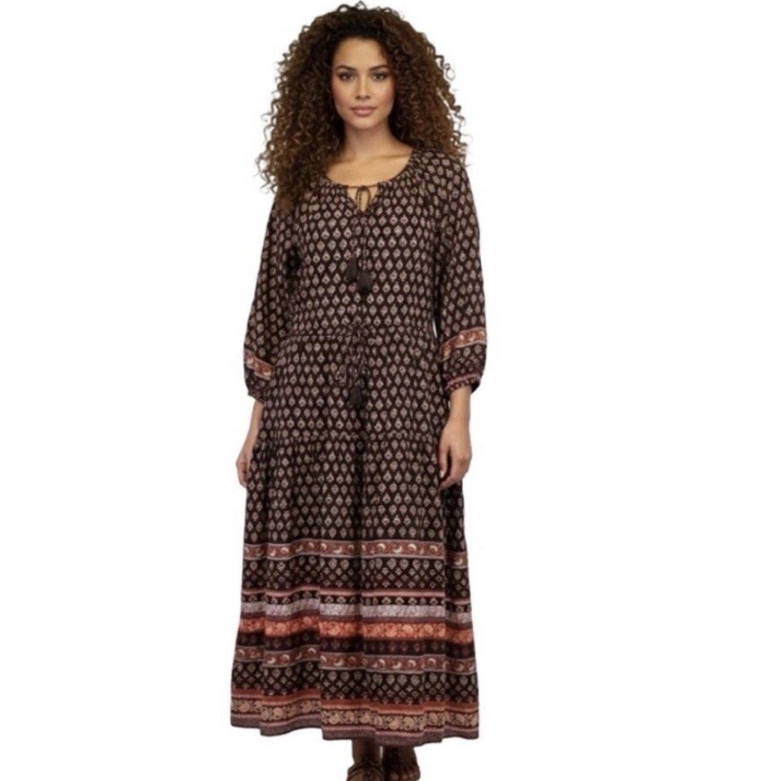 Old Navy Dress Womens Floral Tasseled Midi Boho Peasant Cottagecore M Tall