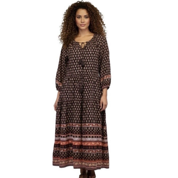 Old Navy Dress Womens Floral Tasseled Midi Boho Peasant Cottagecore M Tall