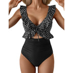 Eomenie One Piece Swimsuit for Women Tummy Control Ruffle Bathing Suit V Neck S