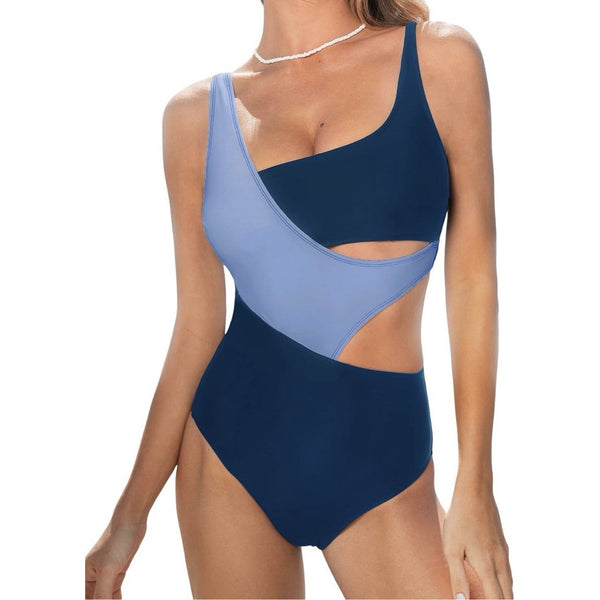 Cupshe Colorblock One Piece Swimsuit Blue Medium new
