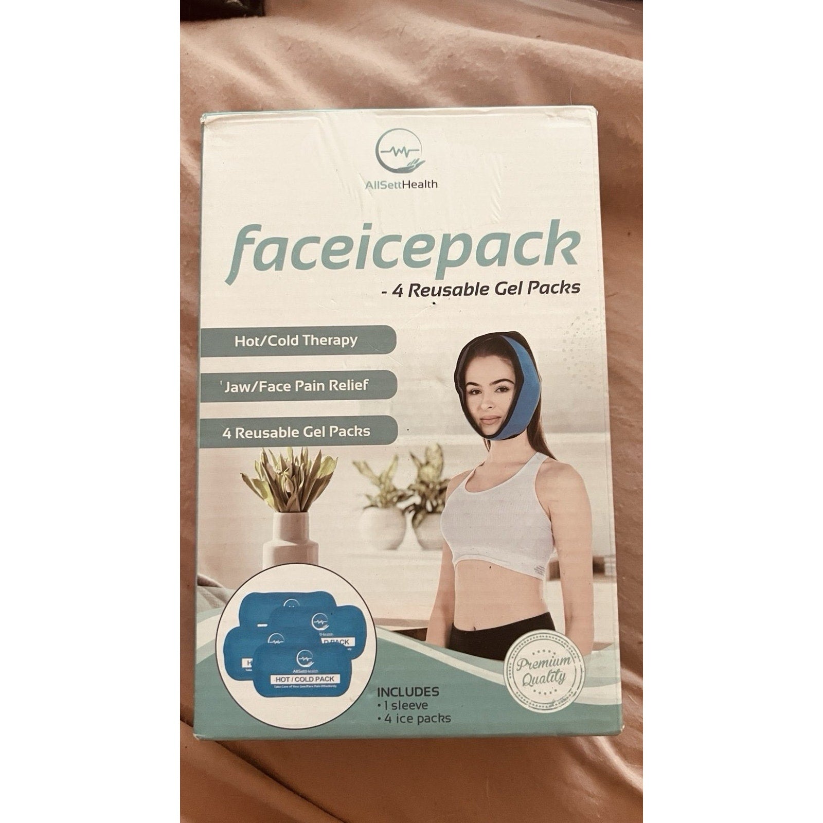 Face Ice Pack Therapy for Wisdom Teeth Jaw Head Wrap with 4 Hot Cold Packs NEW