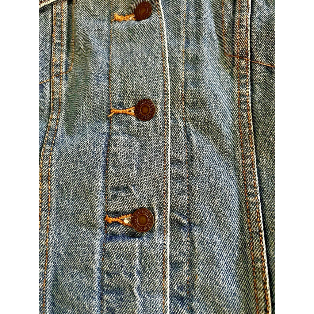 Levi's Premium Trucker Jacket Women’s 1X Blue Denim Sherpa Lined Faux Fur Warm