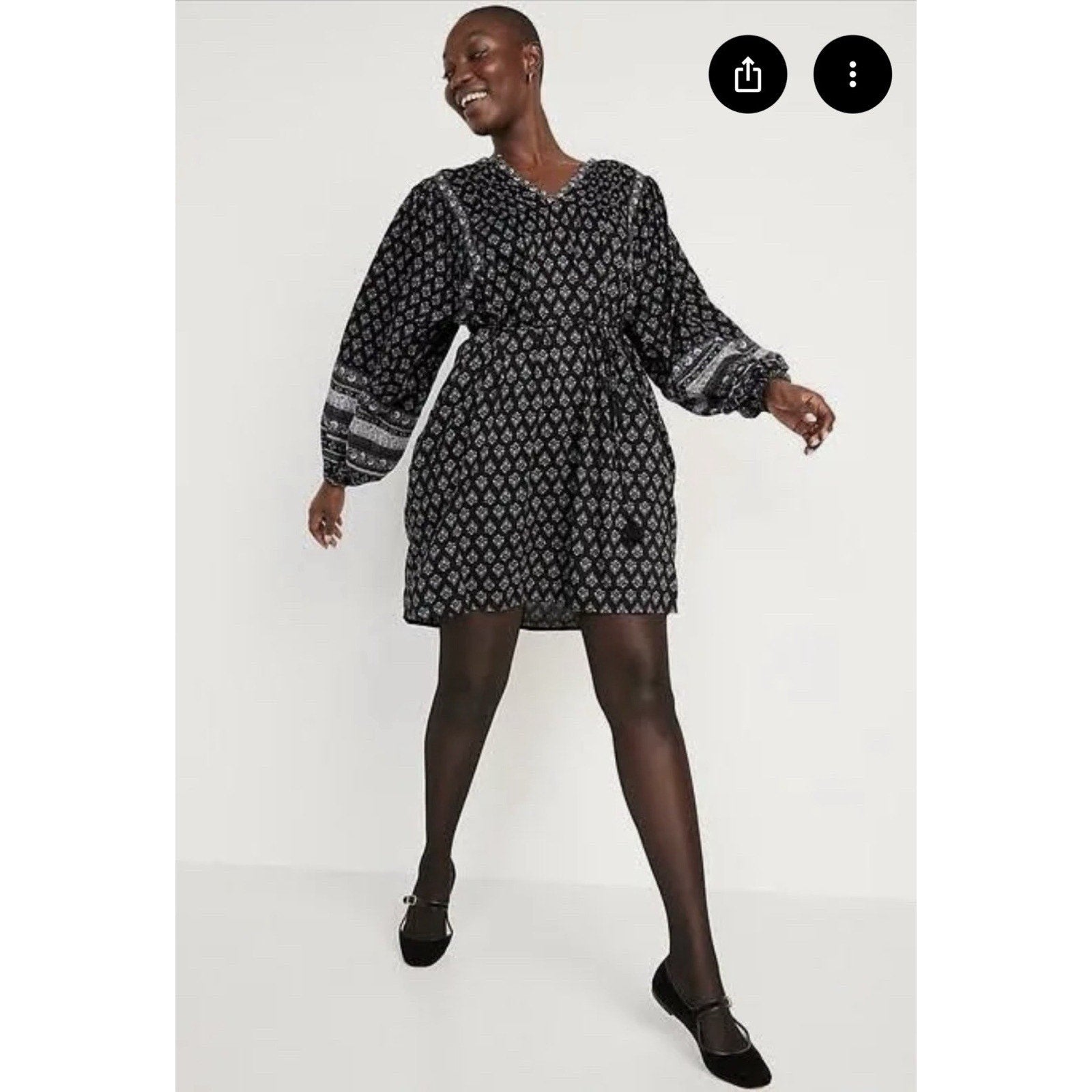 New Old Navy Swing Dress Womens Printed Blue Long Sleeve Sz L