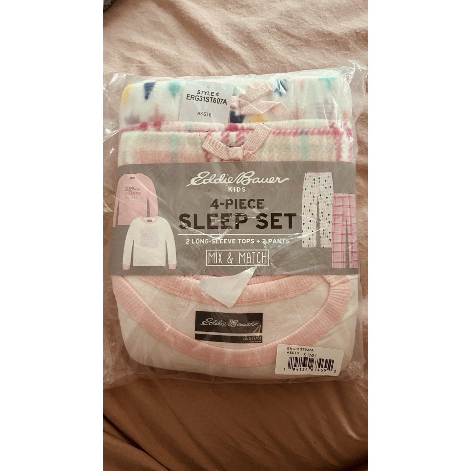 Girls Size 8/10!Eddie Bauer 4-Piece Sleep Set Long Sleeve Pajamas Pants NEW