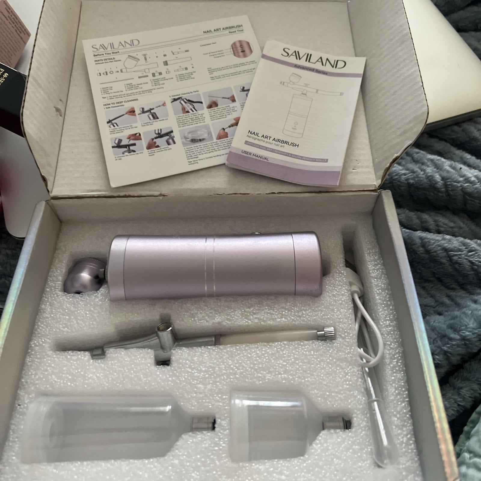 SAVILAND Dual-Mode Rechargeable Nail Airbrush Kit 0.3mm Nozzle Nail Art New