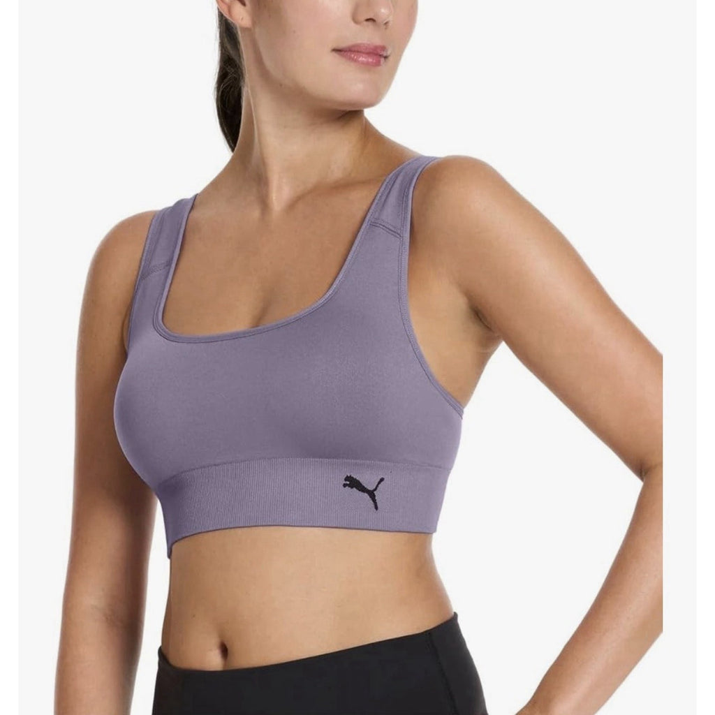 PUMA Women's Performance 2-Pack Seamless Sports Bras, White/Purple, L