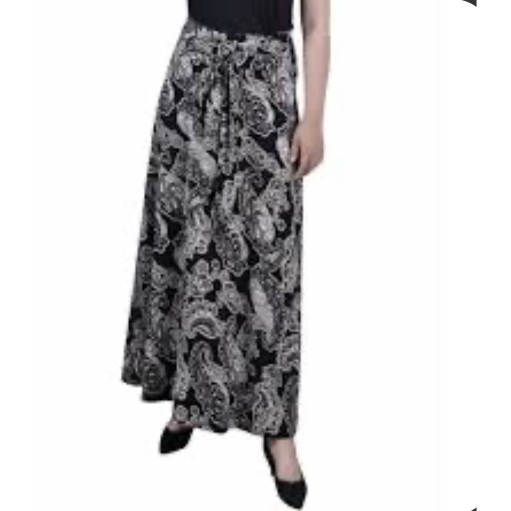 NY Collection Printed Maxi Skirt Sash Waist Tie Blue Paisley XL NWT
