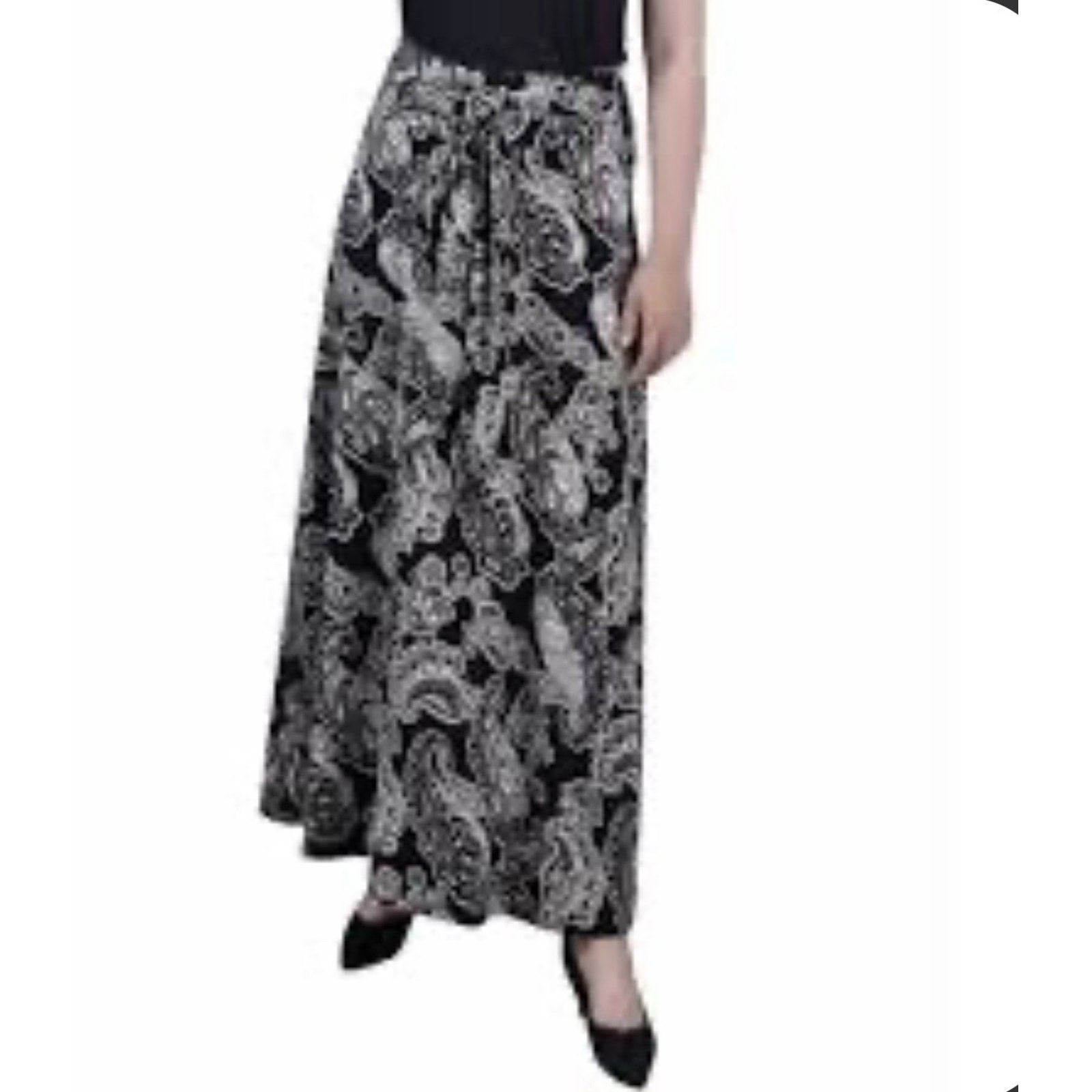 NY Collection Printed Maxi Skirt Sash Waist Tie Blue Paisley XL NWT