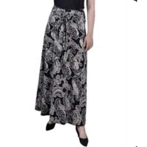NY Collection Printed Maxi Skirt Sash Waist Tie Blue Paisley XL NWT