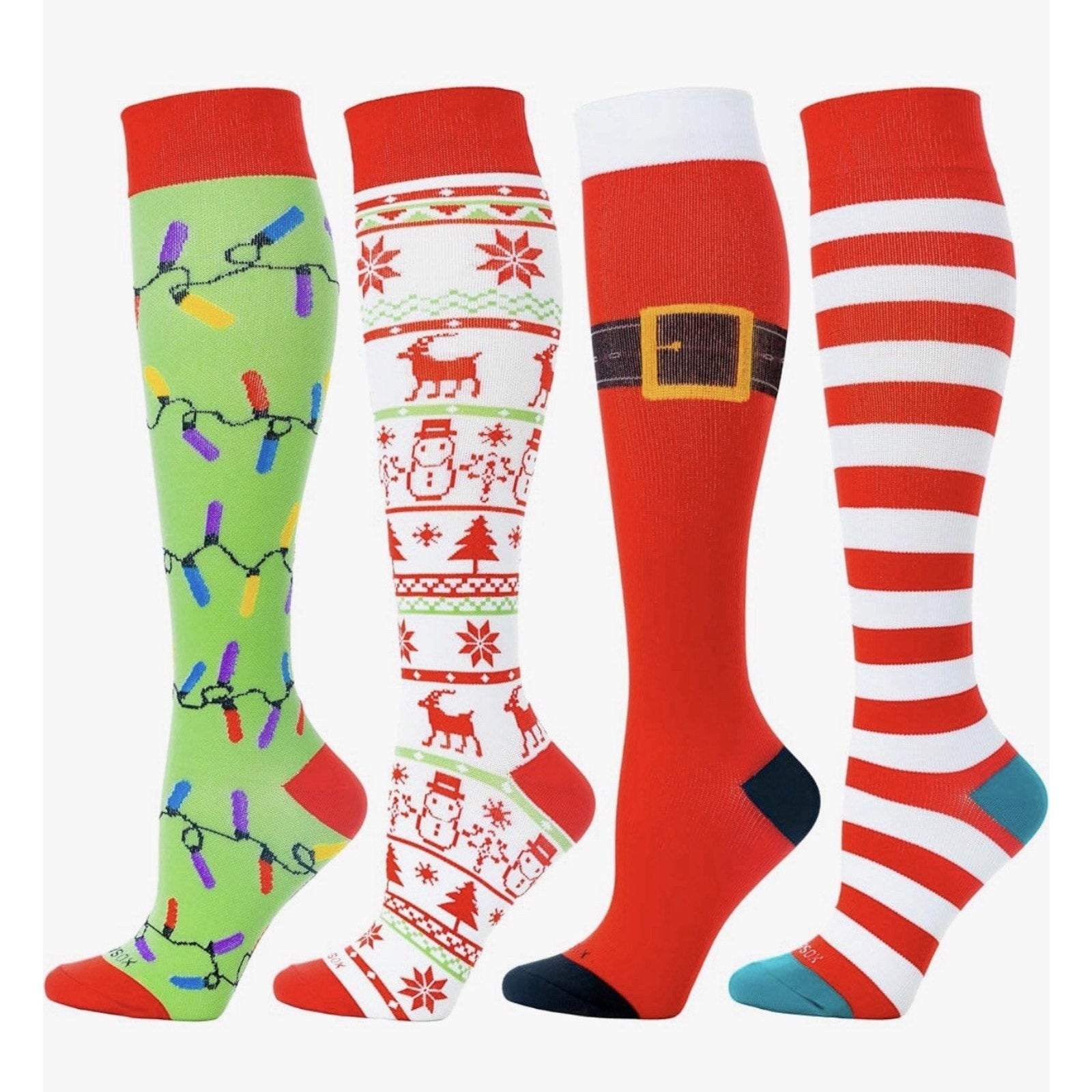 LEVSOX Compression Socks Women and Men, 20-30mmHg, Medium 4 Pairs Christmas