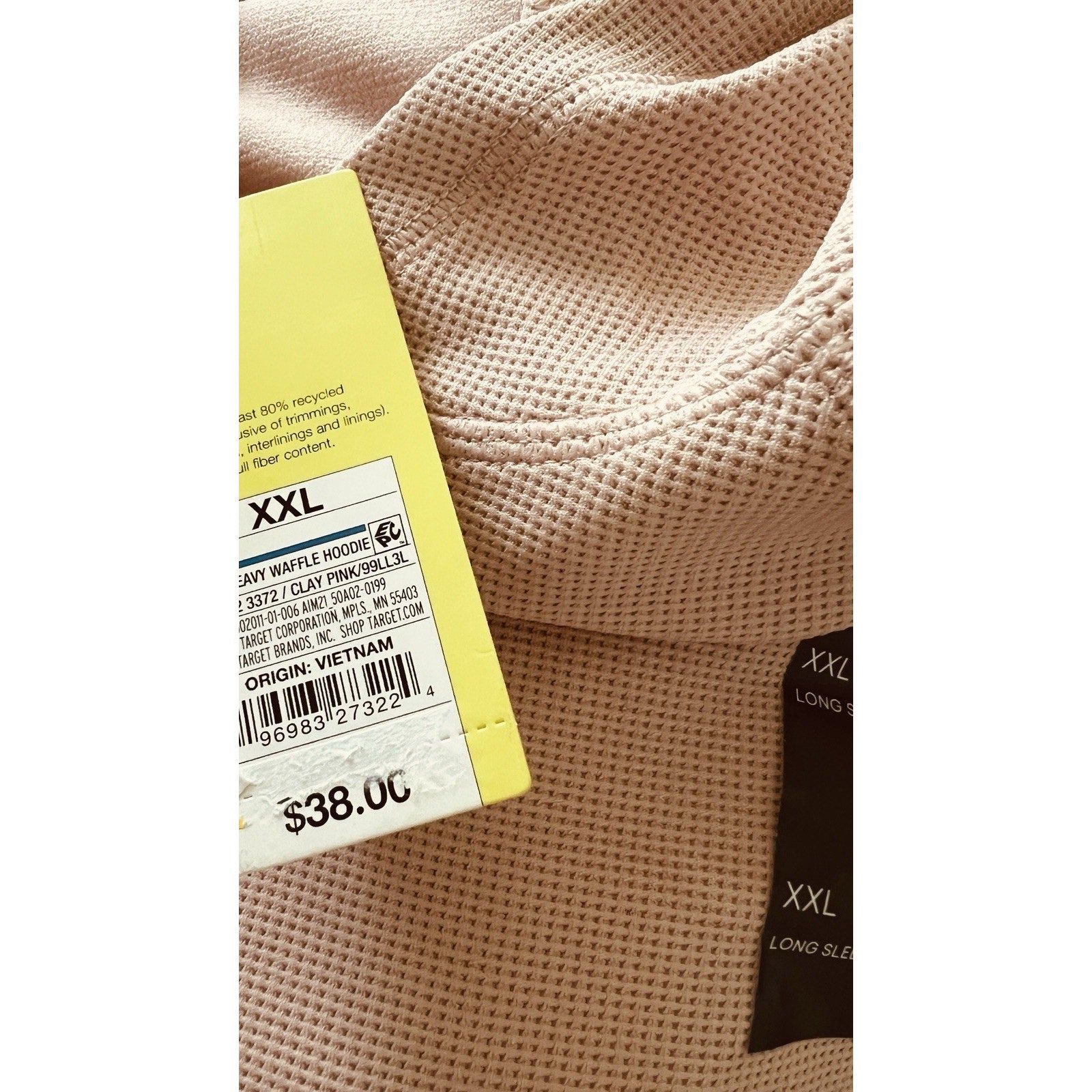 NEW All In Motion Men's Clay Pink Pullover Hooded Heavy Waffle Knit Hoodie XXL