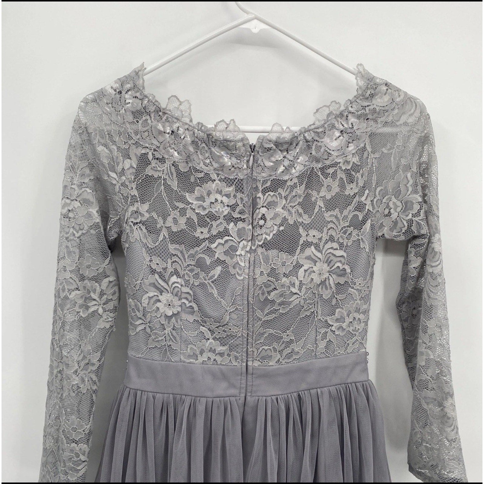 Little Mistress Lace Top Lavender Silver Long Sleeve Knee Length Dress US 18