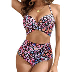 Tempt Me Women Two Piece Swimsuit High Waisted Bikini Halter Floral M NWT