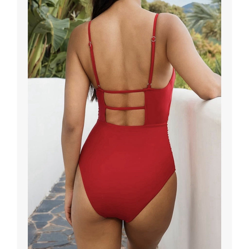 SUUKSESS Women Sexy Tummy Control One Piece Swimsuit Red Medium