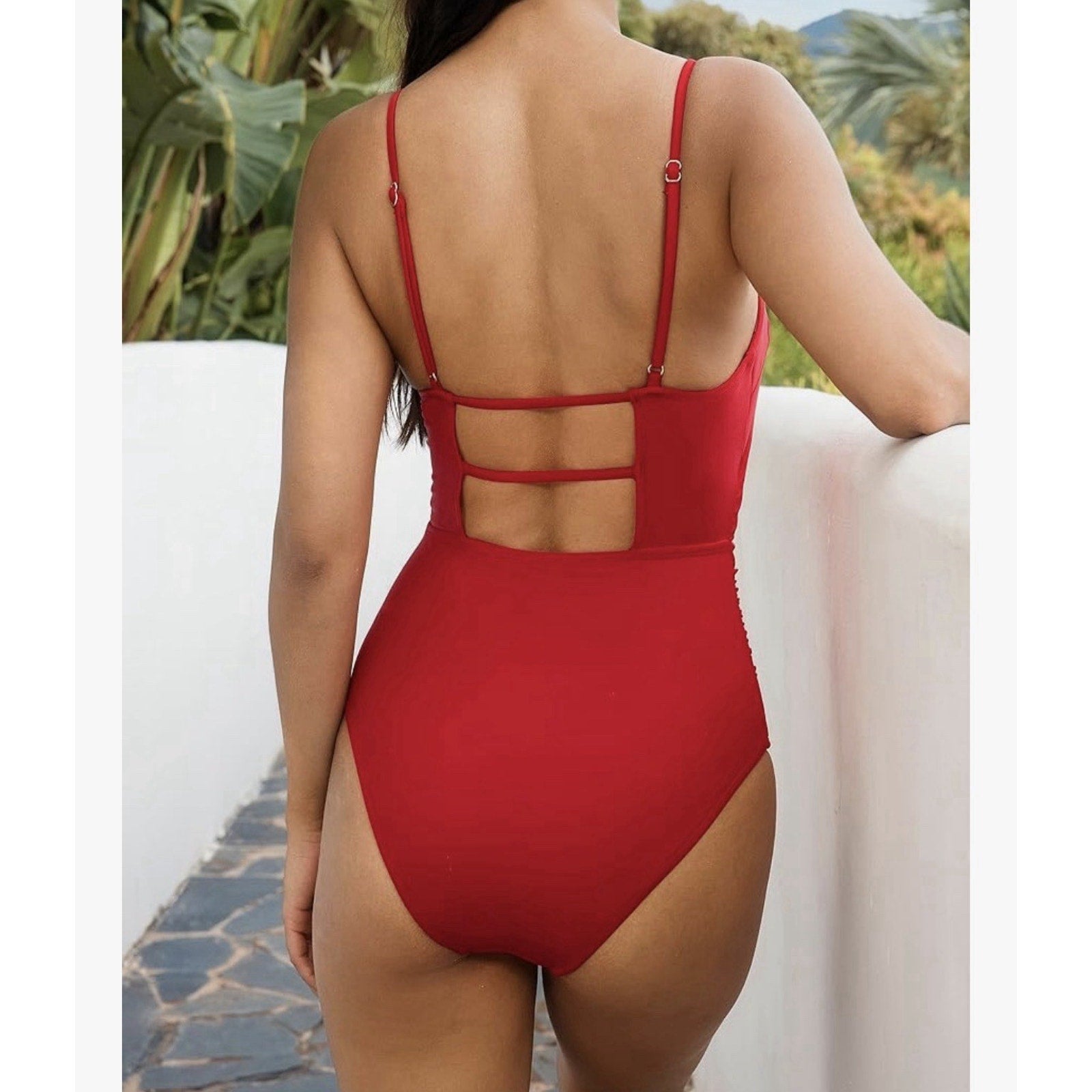 SUUKSESS Women Sexy Tummy Control One Piece Swimsuit Red Medium